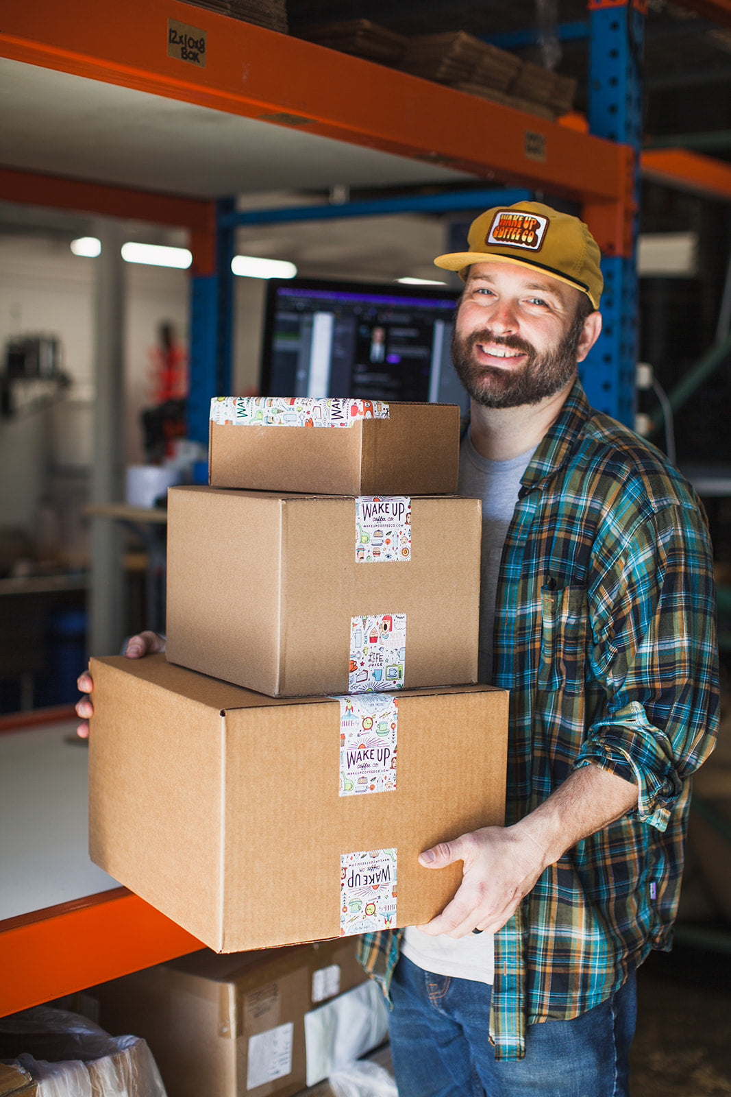 Fresh Wake Up coffee being packed by hand