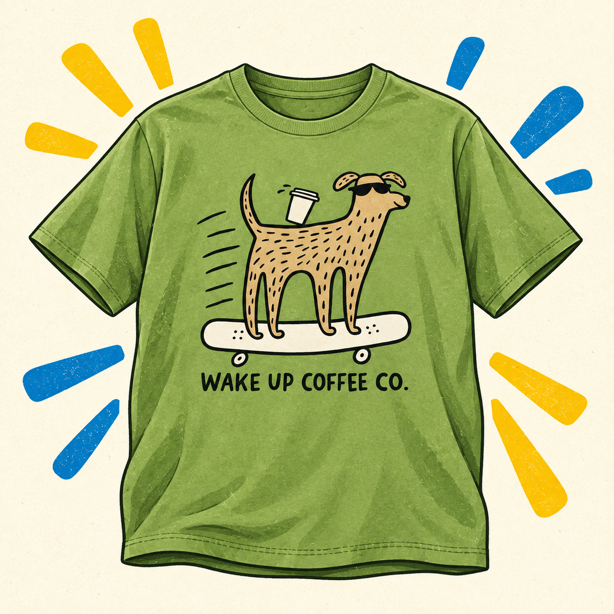 Illustration of Green shirt with Skater Dog